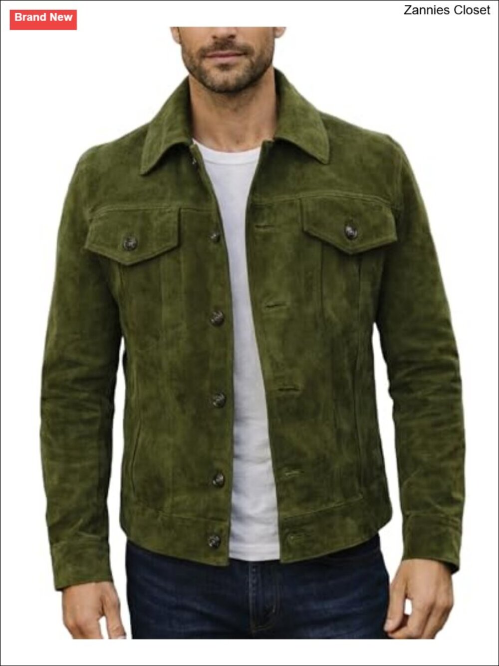 Mens Western Trucker Suede Leather Jacket Button Point Collar Casual